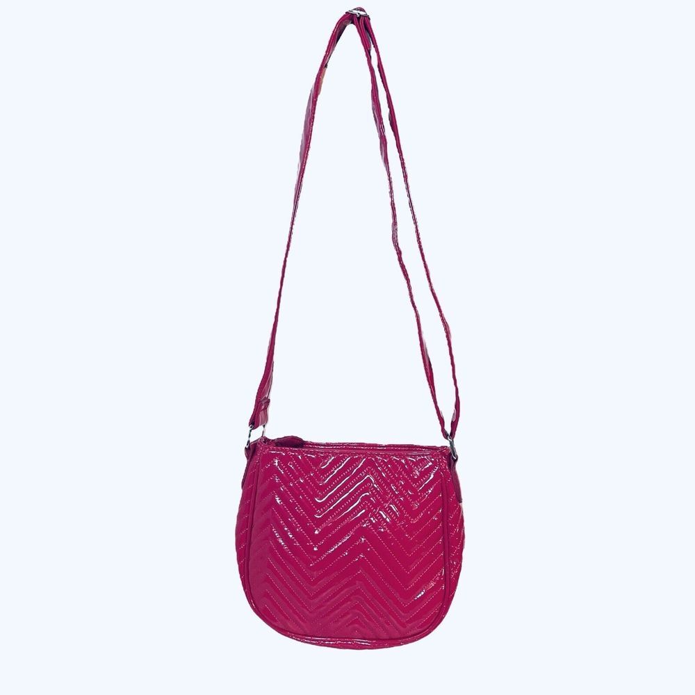 Big‎ Buddha Crossbody Bag Shoulder Tote Bright Pink Faux Patent Leather Chevron - Picture 6 of 16